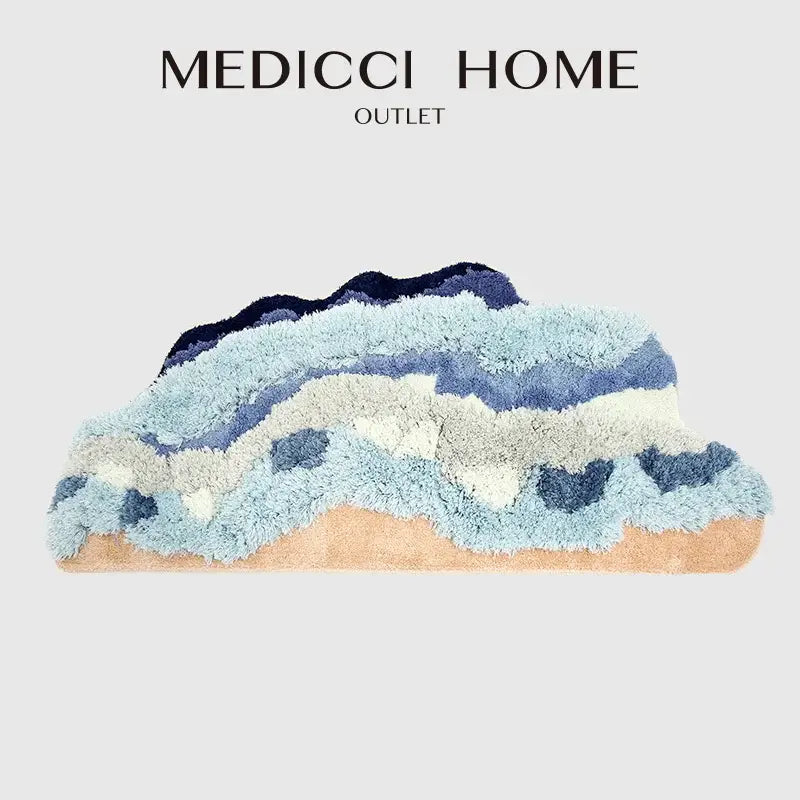 Decorbites boho chic mossy rug blue & beige bath mat for bedroom