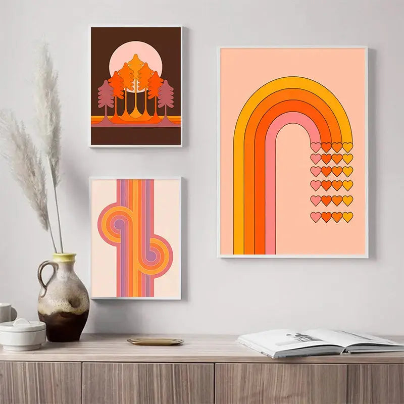 Boho sunset moth purple & orange art prints living room decor