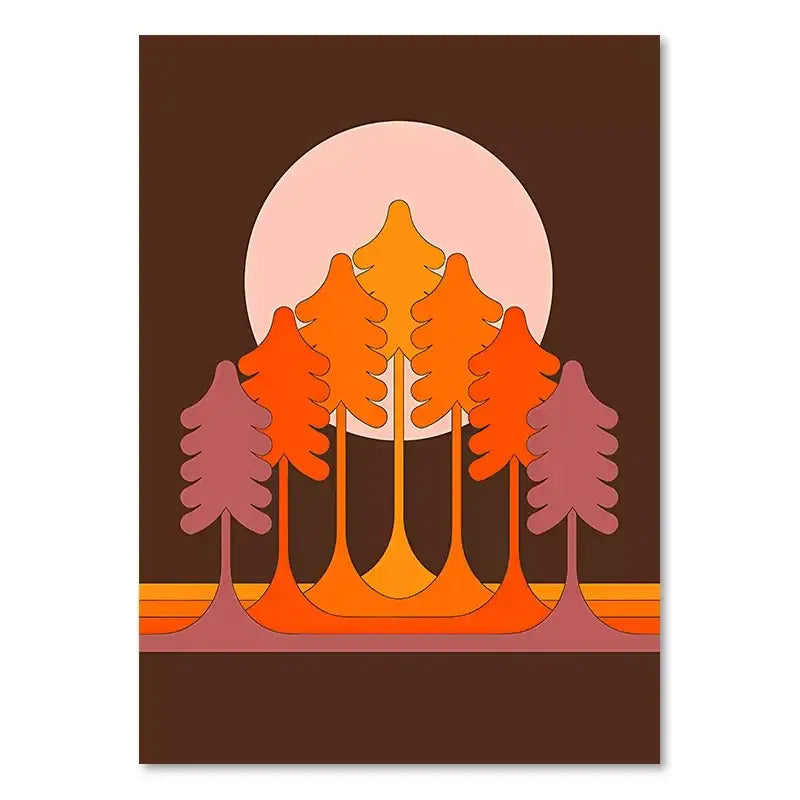 Boho sunset rainbow forest art prints – living room canvas decor