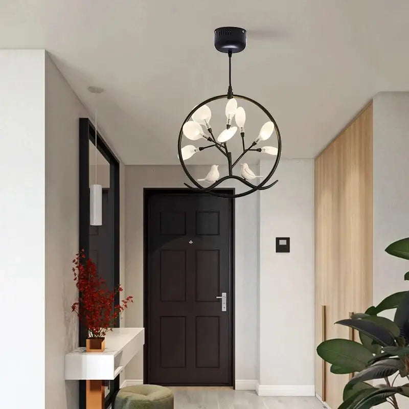 Decorbites branch iron black gold chandelier with birds for living room