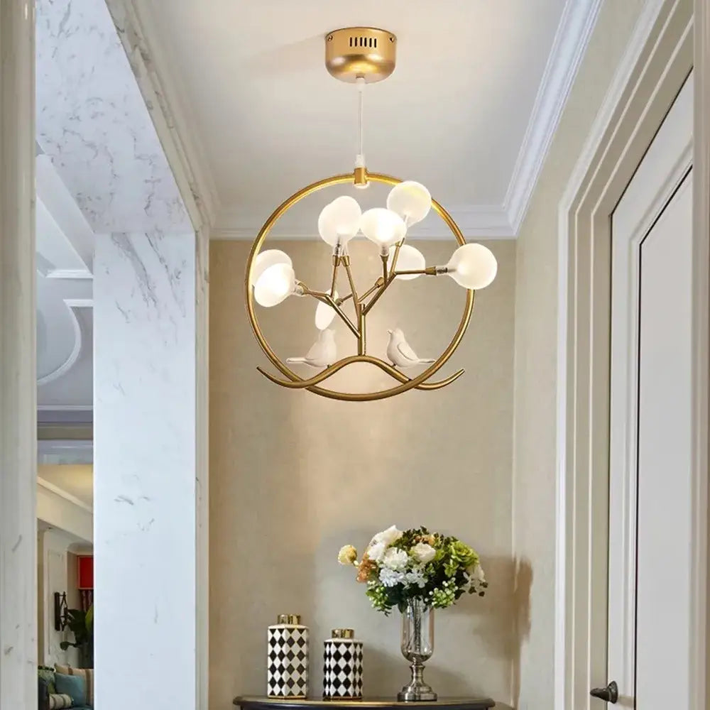 Decorbites branch iron black gold chandelier with birds for living room