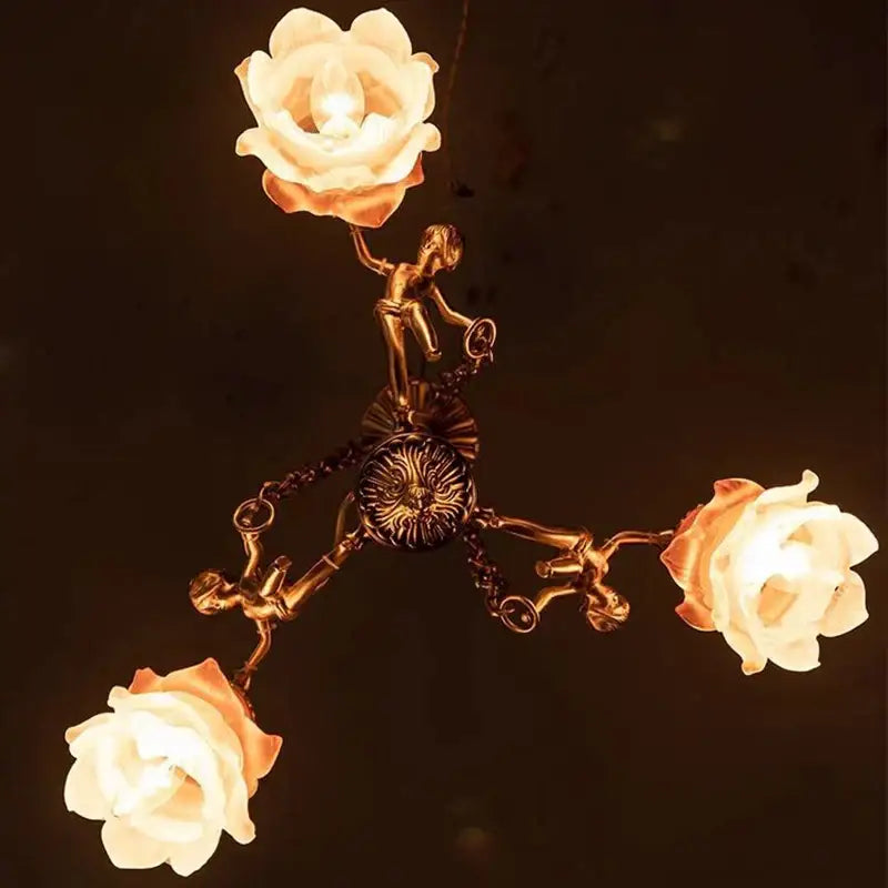 Decorbites brass angel chandelier with flower glass for living room