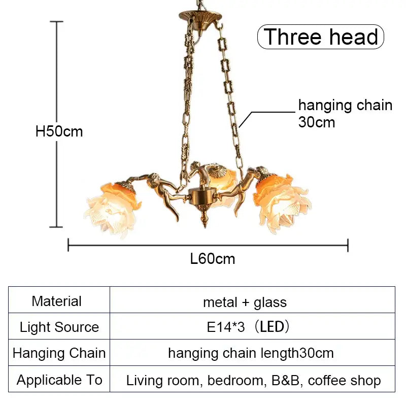 Decorbites brass angel chandelier with flower glass for living room
