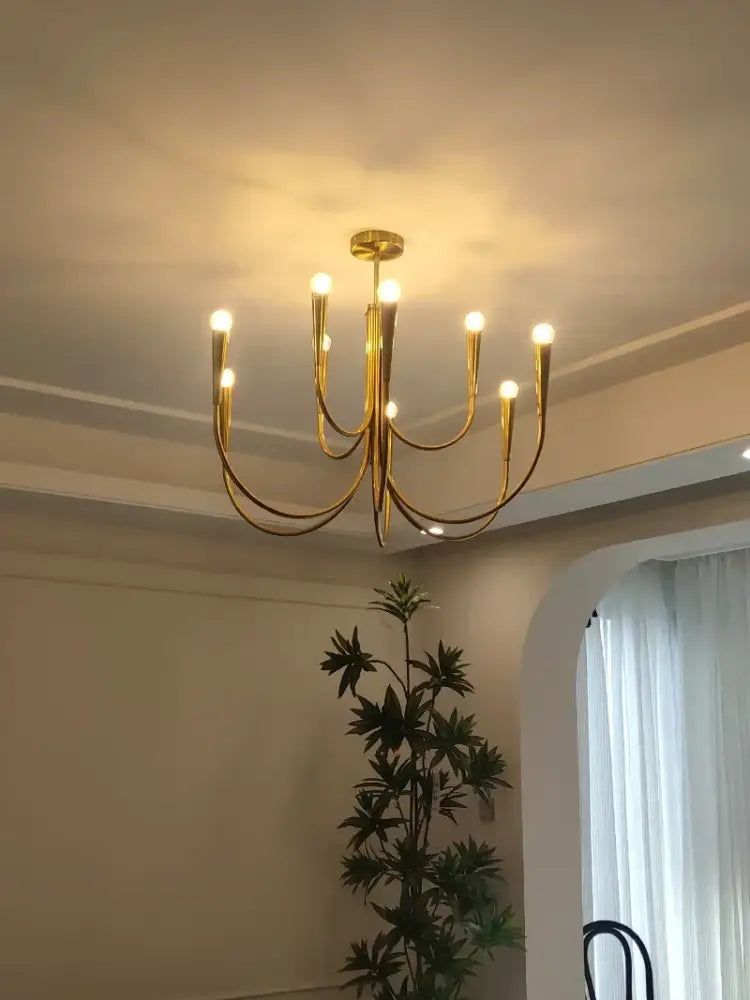 Decorbites brass chandelier for dining room with curved arms