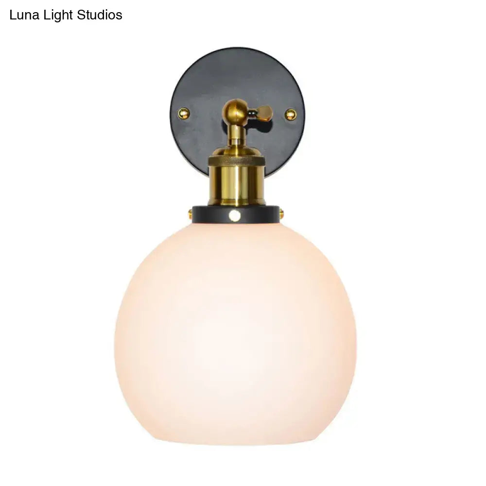 Industrial brass wall sconce with bubble white glass for bedroom