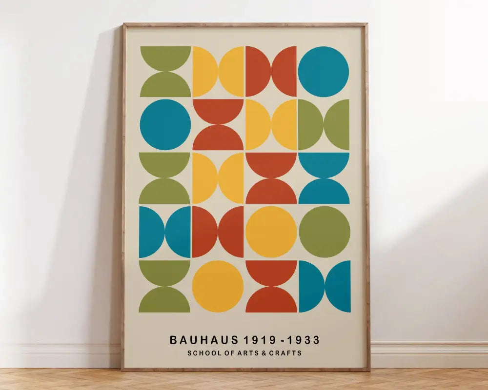 Bright geometric bauhaus rainbow wall art living room canvas print
