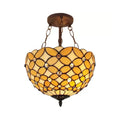 Bronze tiffany style amber stained glass semi flush mount bedroom light