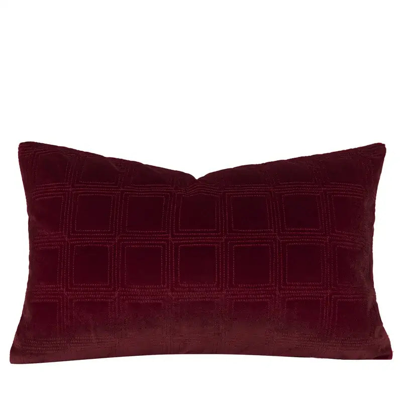 Decorbites burgundy velvet geometric embroidered bed runner bedroom