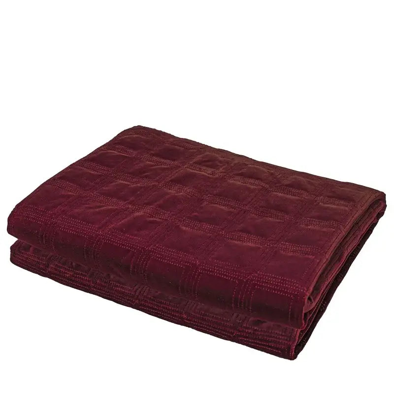 Decorbites burgundy velvet geometric embroidered bed runner bedroom