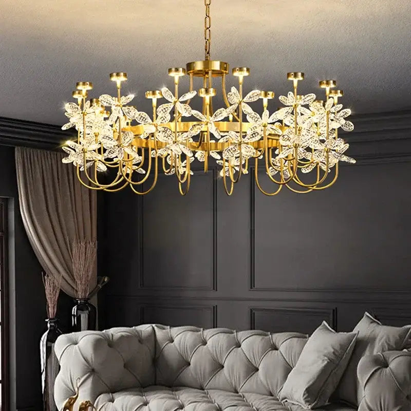 Decorbites butterfly chandelier gold crystal flower dining room light