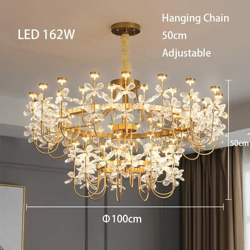 Decorbites butterfly chandelier gold crystal flower dining room light
