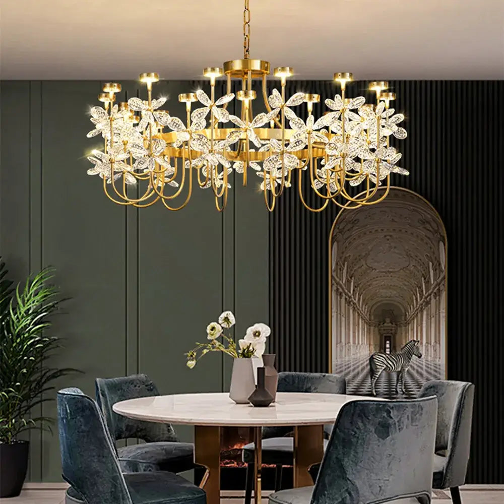 Decorbites butterfly chandelier gold crystal flower dining room light