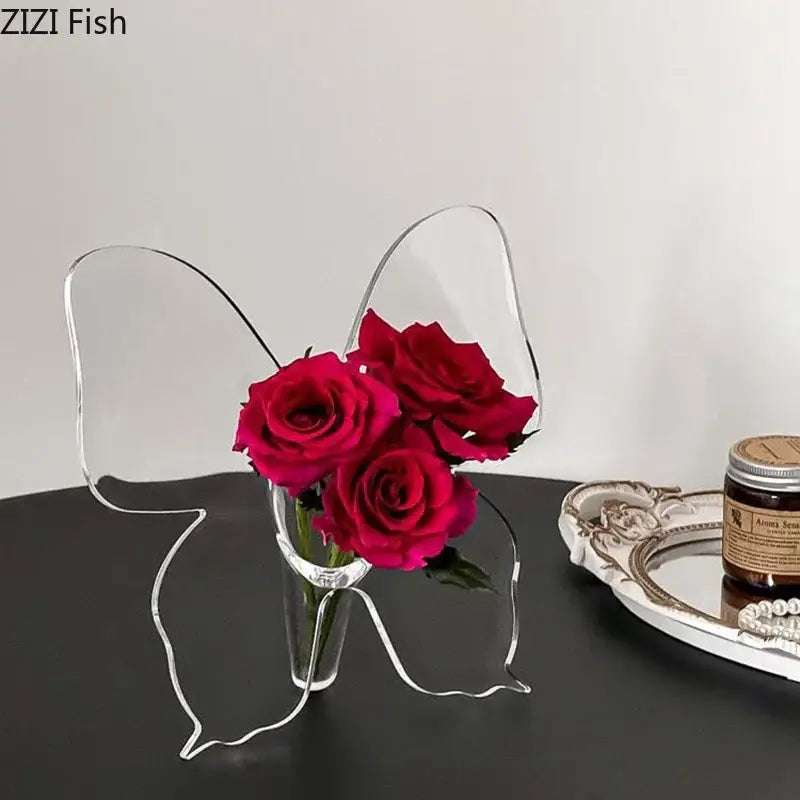Clear acrylic butterfly vase for bedroom room decor