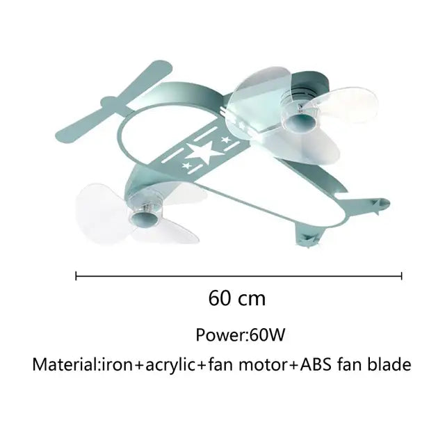 Decorbites cartoon aircraft fan light blue & yellow bedroom lamp