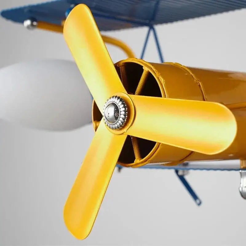 Decorbites cartoon aircraft fan light blue & yellow bedroom lamp