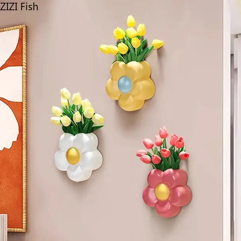 Decorbites cartoon flower vase pink & yellow bedroom wall decor