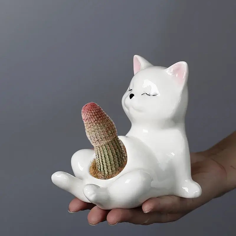 DecorBites™ Cartoon Kitten Ceramic Flowerpot Succulent Cat Plant Pot Garden Decor