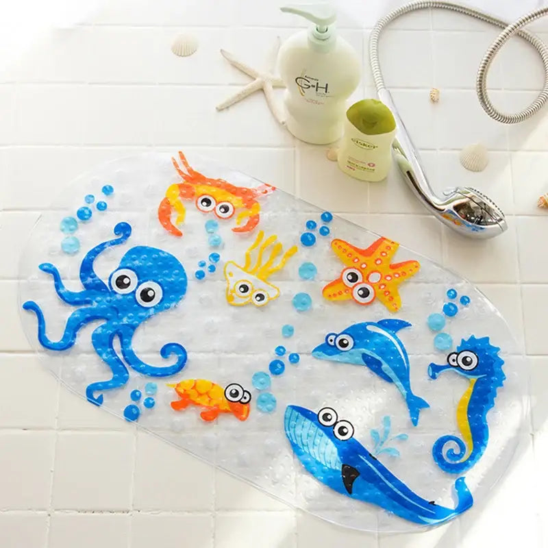 Decorbites cartoon non-slip sea creature bathroom mat for children