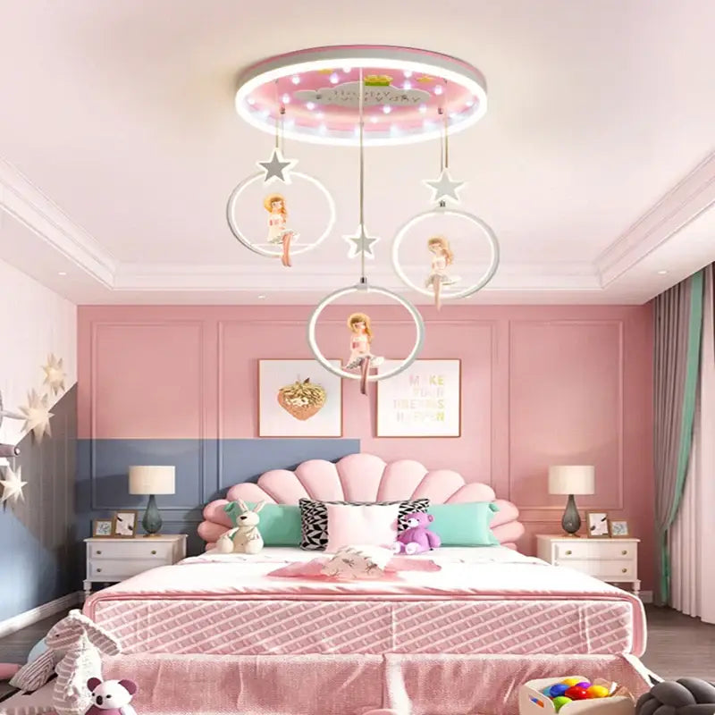 Decorbites cartoon princess chandelier pink led kids bedroom light