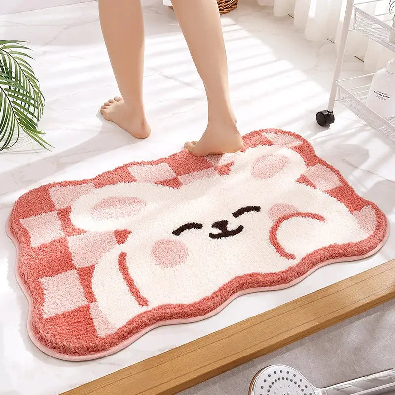 Decorbites cartoon puppy flocked brown bath rug bathroom mat