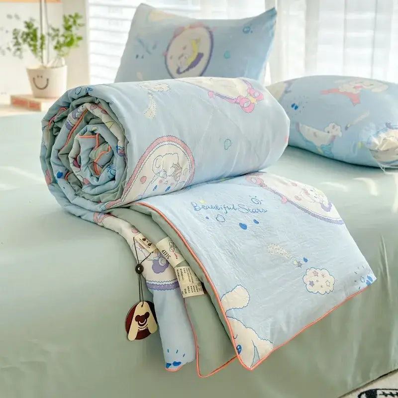 Decorbites cartoon summer cream teddy bear blanket bedroom cotton bedding