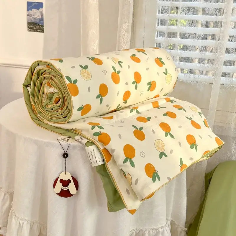 Decorbites cartoon summer cream teddy bear blanket bedroom cotton bedding