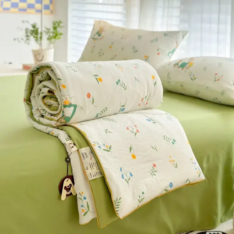 Decorbites cartoon summer cream teddy bear blanket bedroom cotton bedding