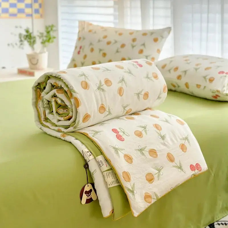 Decorbites cartoon summer cream teddy bear blanket bedroom cotton bedding