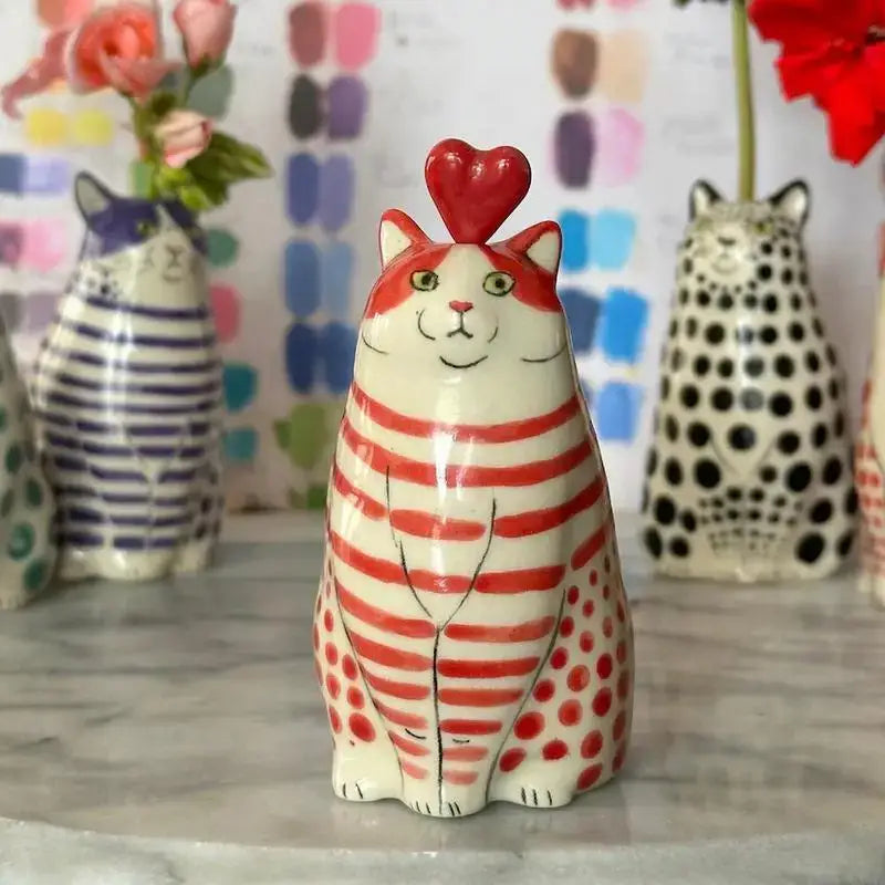 Colorful polka dot cat vase living room ceramic decor
