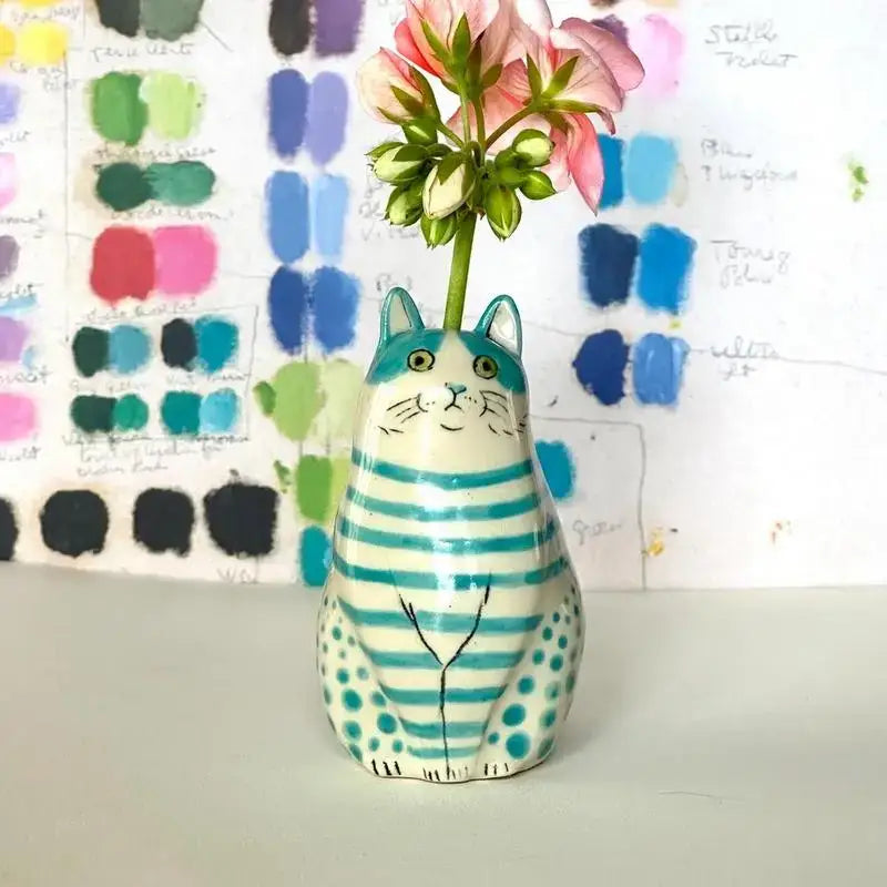 Colorful polka dot cat vase living room ceramic decor
