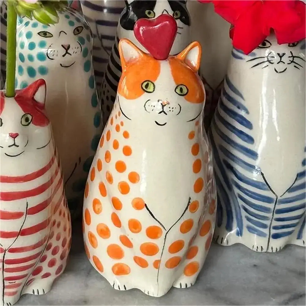 Colorful polka dot cat vase living room ceramic decor