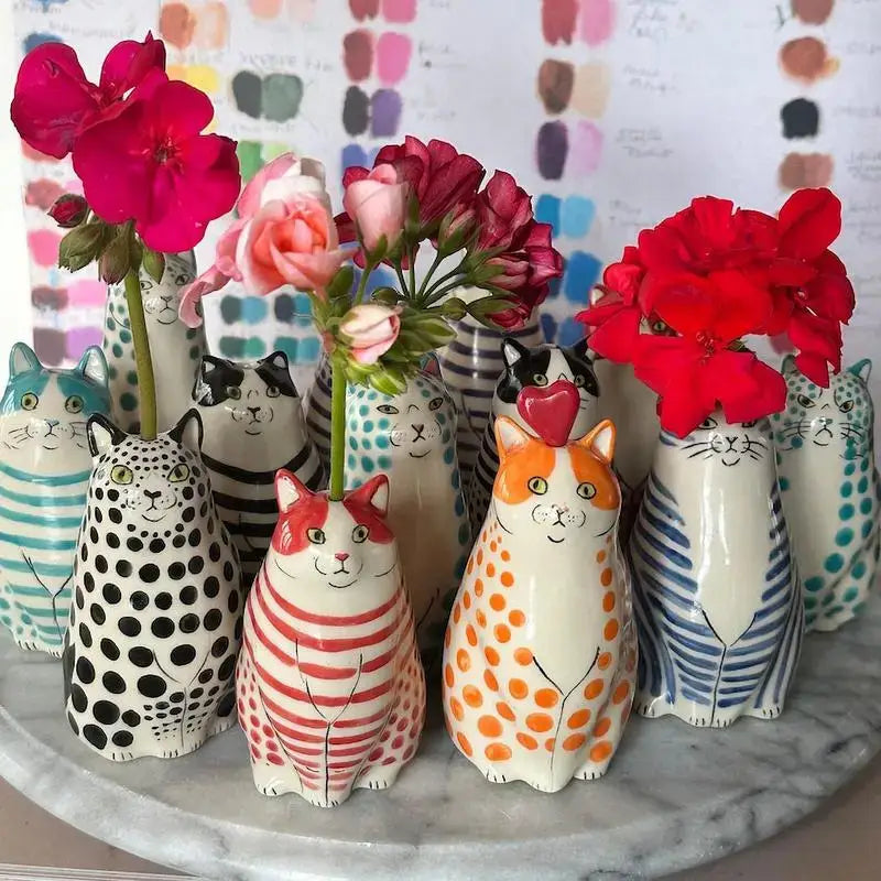 Colorful polka dot cat vase living room ceramic decor