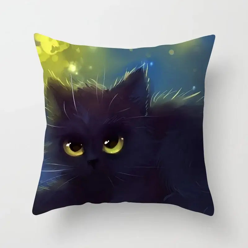 Decorbites cat printed plush cushion cover black & white living room