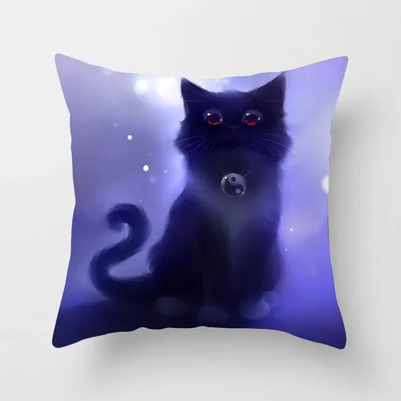 Decorbites cat printed plush cushion cover black & white living room