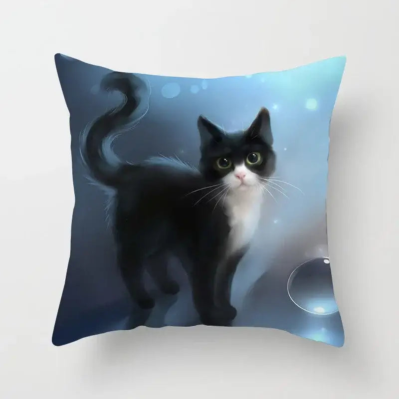 Decorbites cat printed plush cushion cover black & white living room