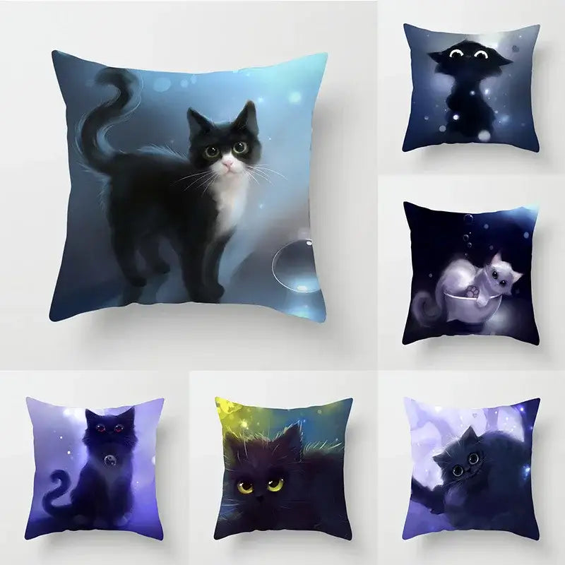 Decorbites cat printed plush cushion cover black & white living room