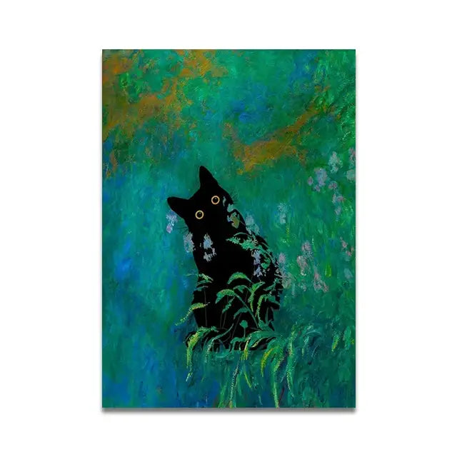 Whimsical black cat reading wall art set – bathroom decor