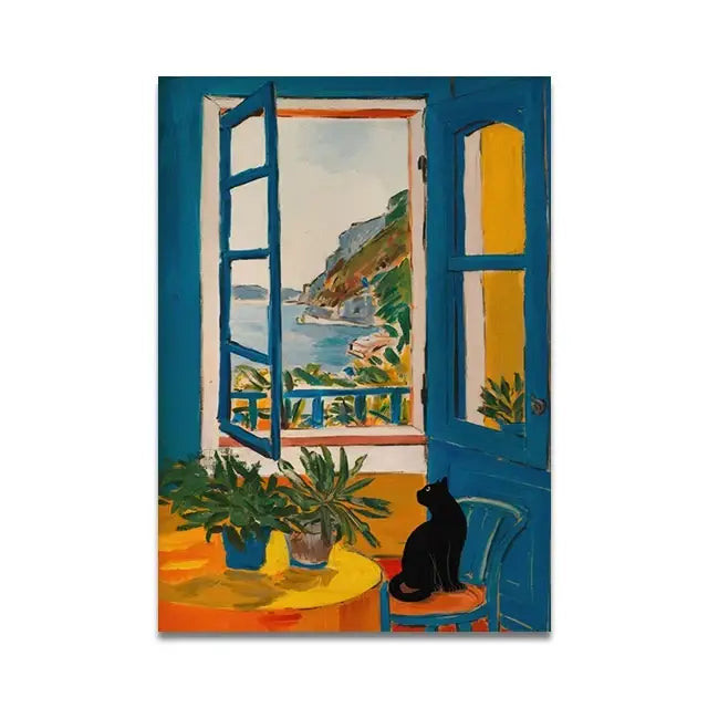 Whimsical black cat reading wall art set – bathroom decor