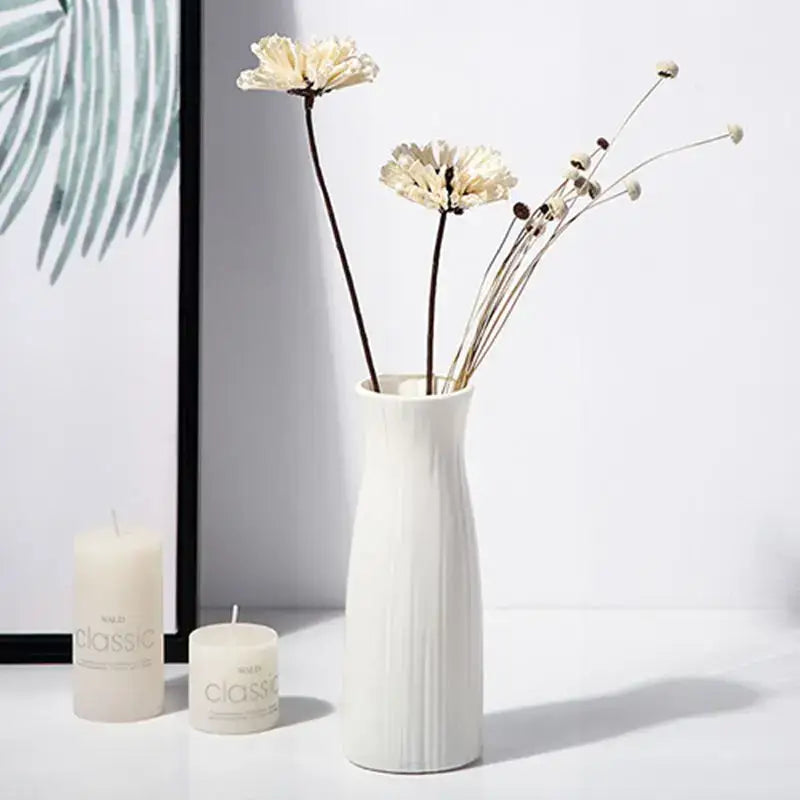 Ribbed white plastic vase imitation living room flower pot
