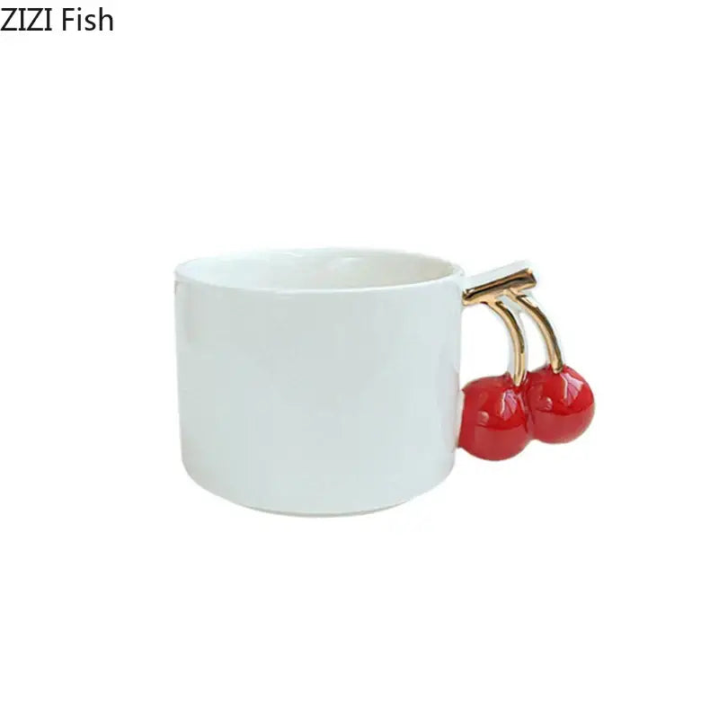 Modern white ceramic cherry handle mug dining room cup