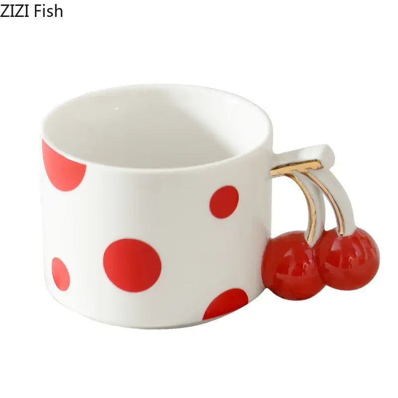 Decorbites cherry porcelain red polka dot mug kitchen teacup