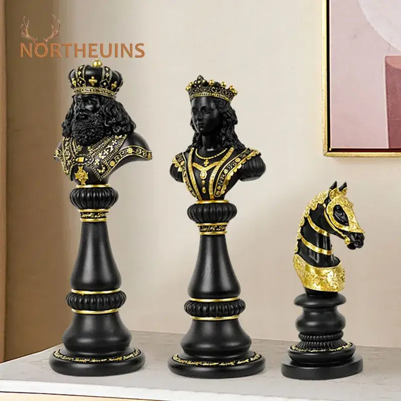Regal black & gold resin chess figurines living room decor