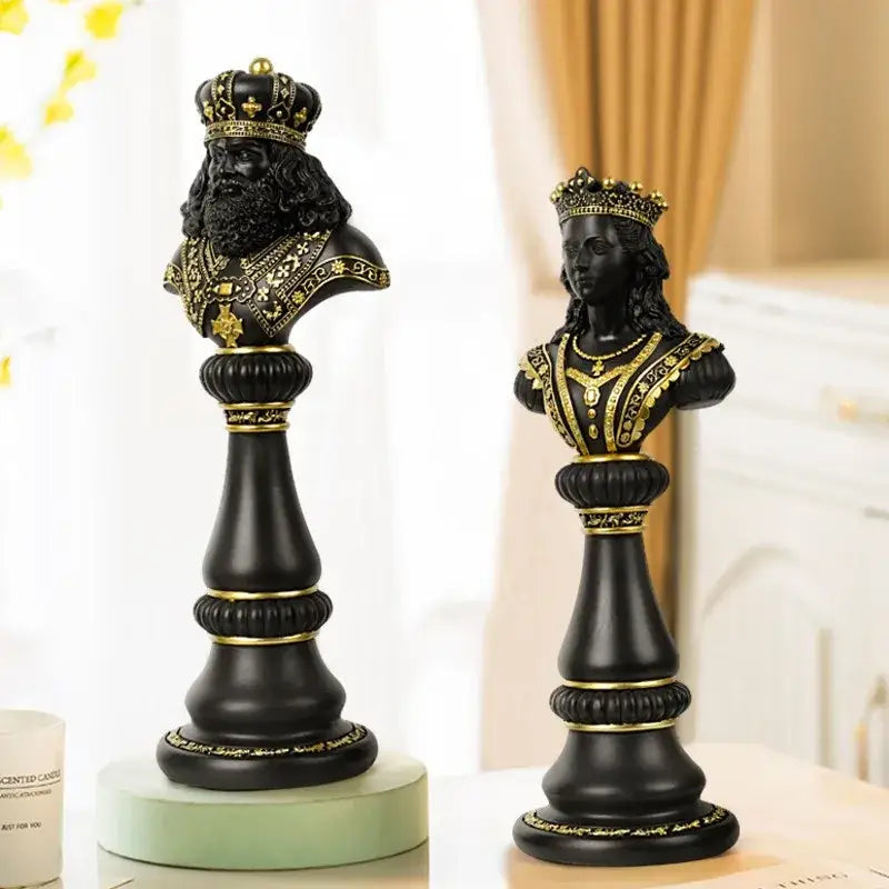 Regal black & gold resin chess figurines living room decor
