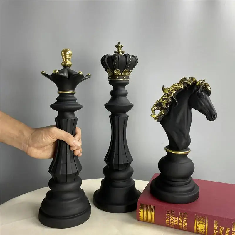 Black and gold chess pieces figurines living room decor