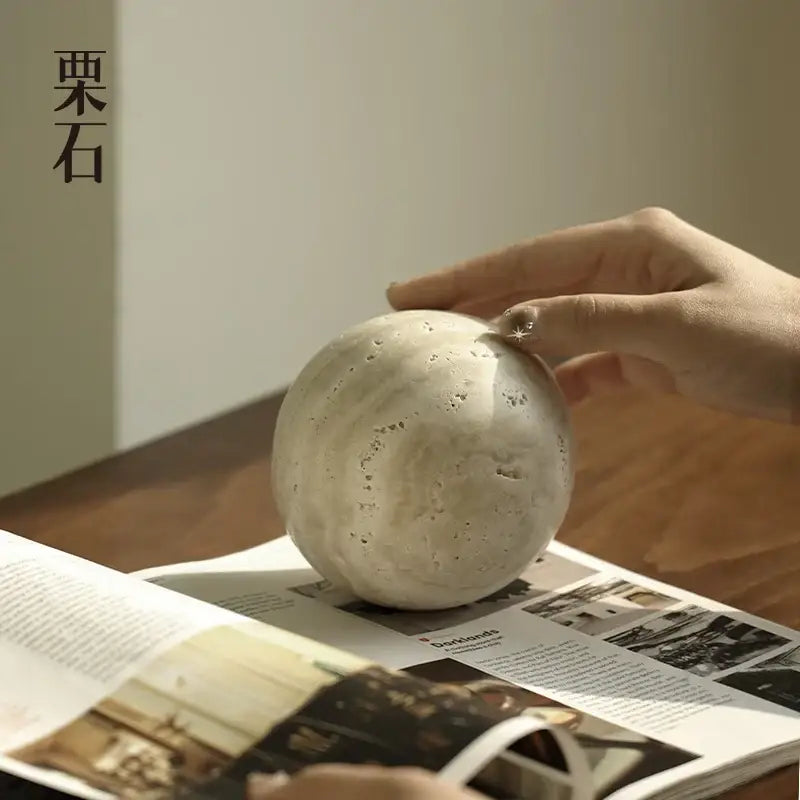 Wabi sabi white chestnut stone round ornament living room decor