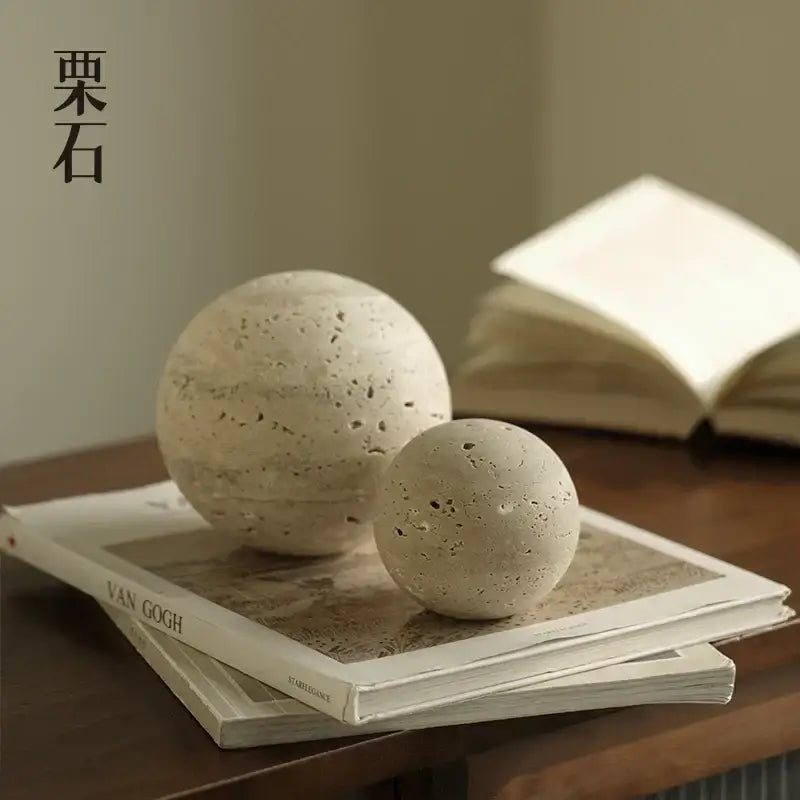 Wabi sabi white chestnut stone round ornament living room decor
