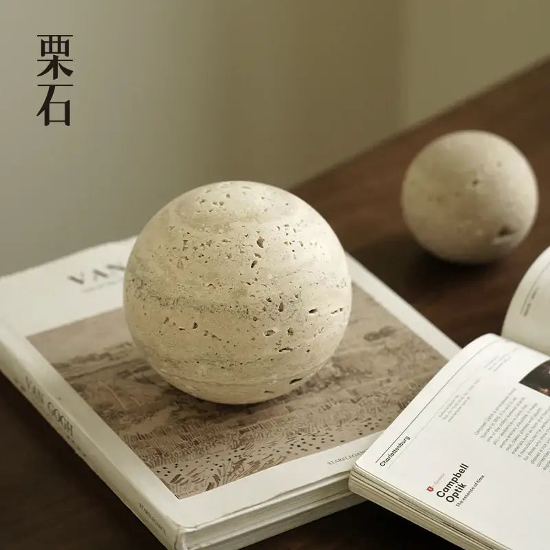 Wabi sabi white chestnut stone round ornament living room decor