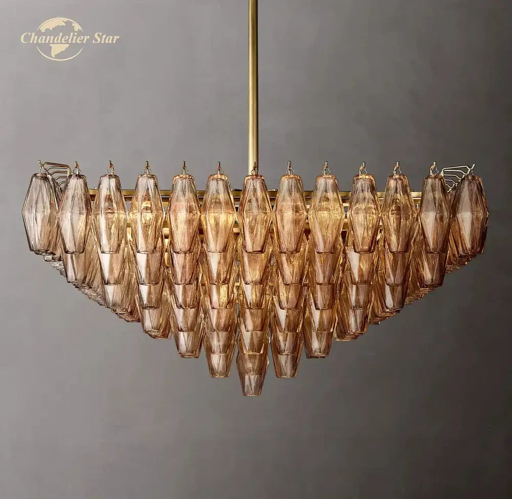 Modern amber chiara glass square led chandelier dining room pendant