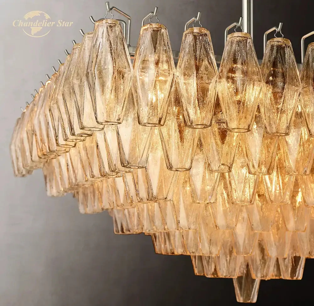 Modern amber chiara glass square led chandelier dining room pendant