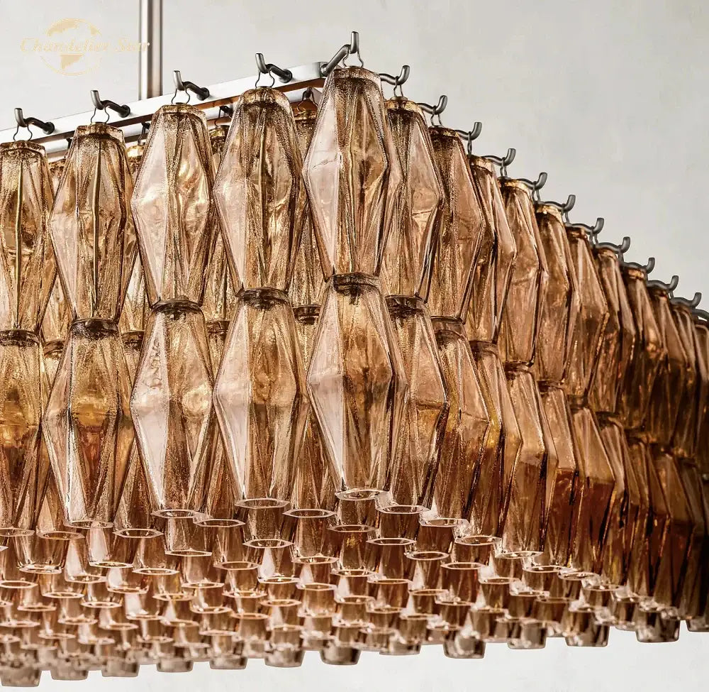 Amber glass and gold linear chandelier dining room light